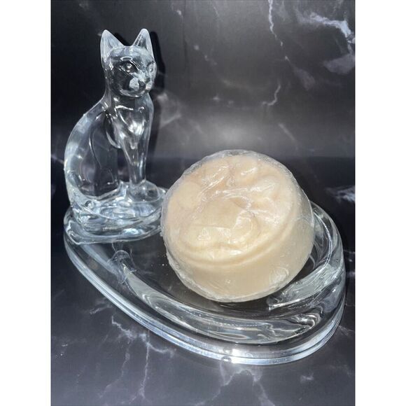 Collectible Cat Trinket Dish w/ Cat Shape Soap Acrylic Lucite Clear MCM - Picture 2 of 3